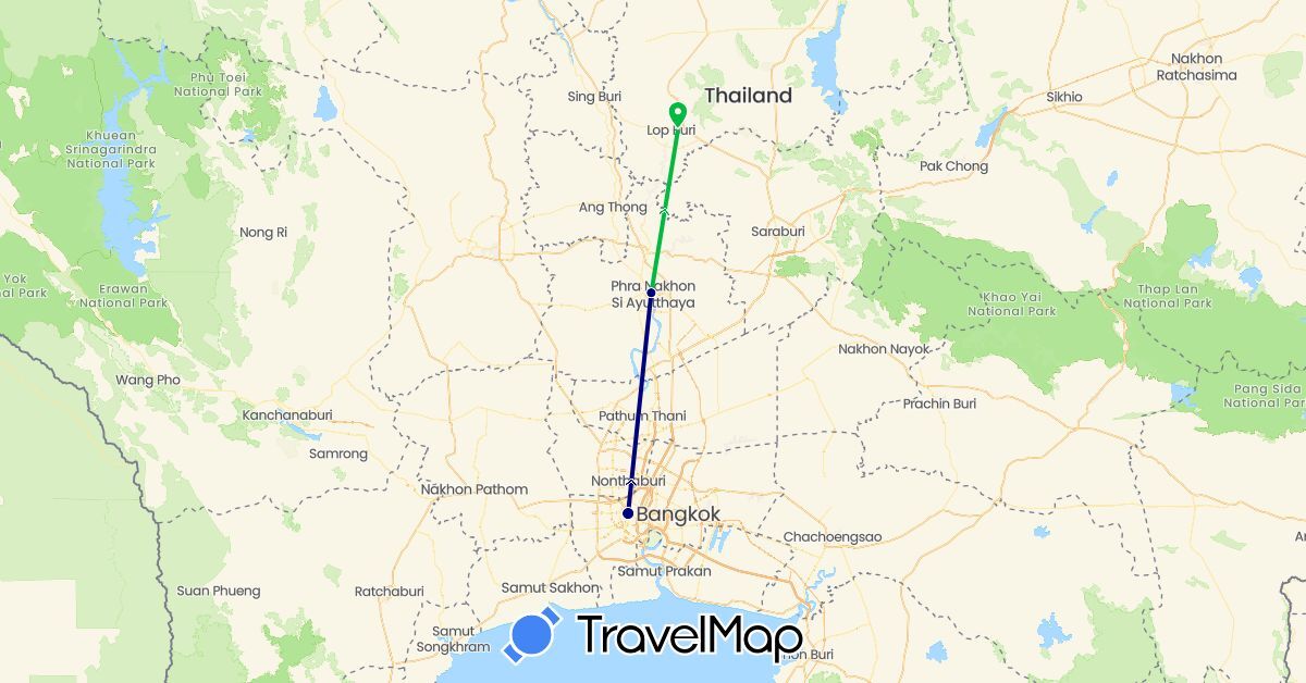 TravelMap itinerary: driving, bus in Thailand (Asia)